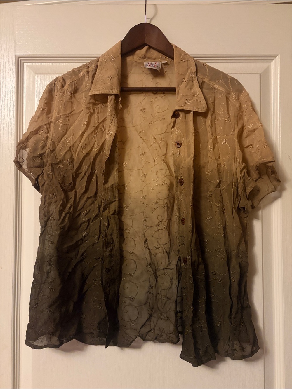 Sheer Ombre Button-Down Shirt in Tan and Brown - Lightweight Layering Top